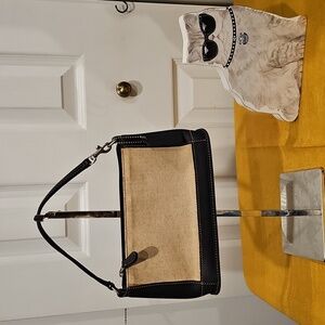 Coach Linen & Navy Leather Vintage Pochette A0C-6115 EUC